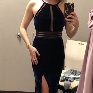 Jodi Kristopher Dresses - Navy velvet evening gown with slit Jodi Kristopher Dresses - Navy velvet evening gown with slit